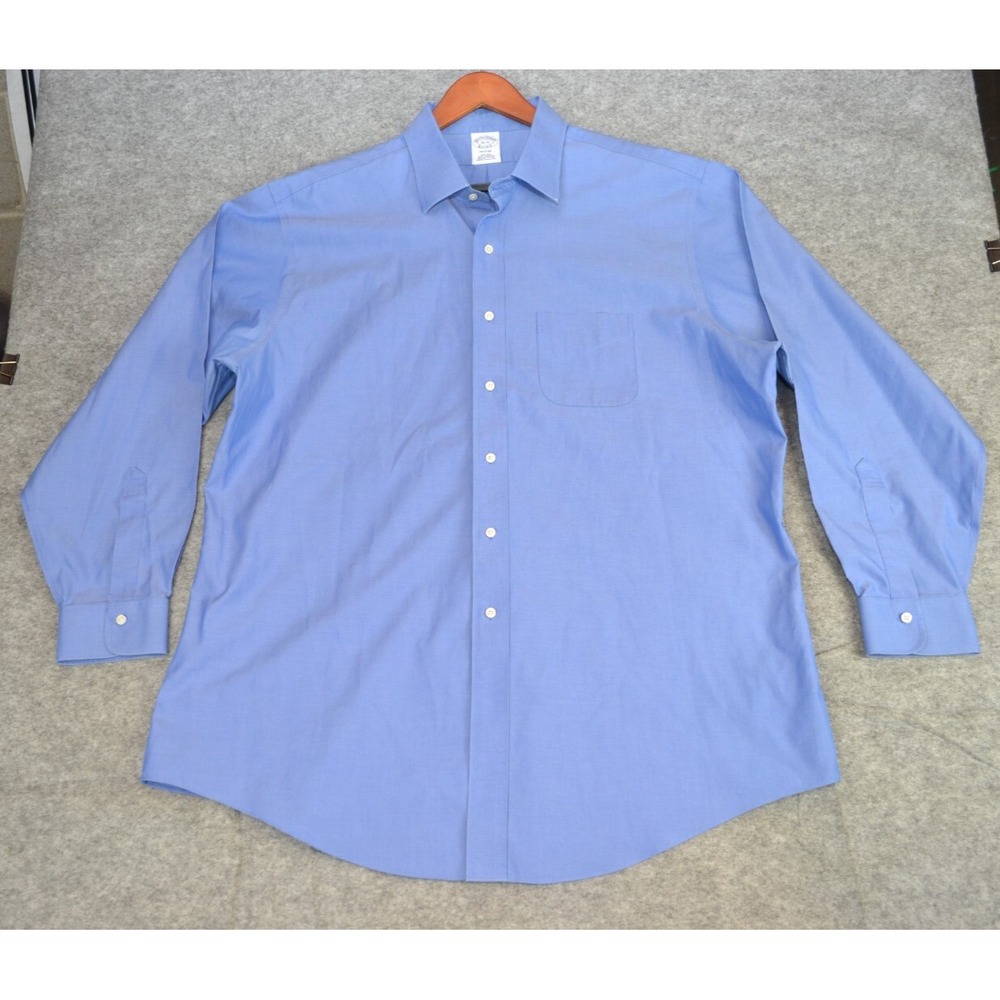 Brooks Brothers Regent Dress Shirt Mens Sz 18 Blue Long Sleeve Pockets Button Up